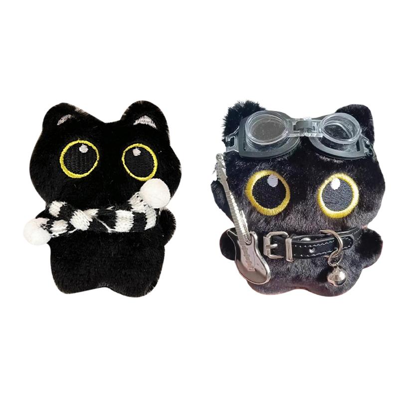 Cute Cartoon Black Cat Keychain Bag Pendant Backpack Hanging Ornaments Lovely Cat Doll With Camera Animal Car Keyring Kids Gift