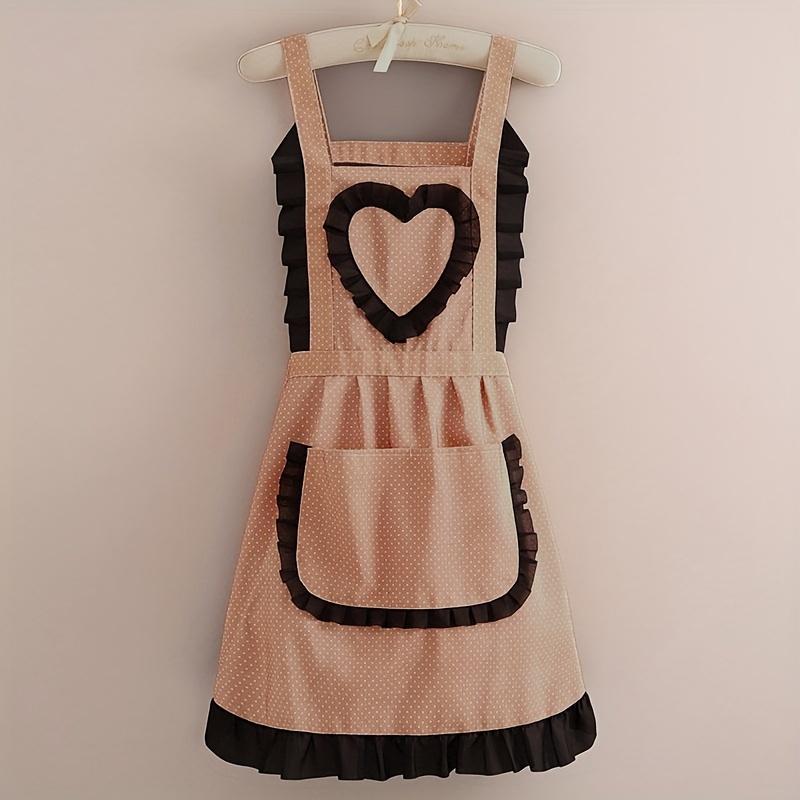

1 шт. Холщовый фартук с рисунком сердца Прочный, Кухонный фартук с регулируемым шейным ремешком и завязками на талии, Черно-белый дизайн, Полиэстер хаки