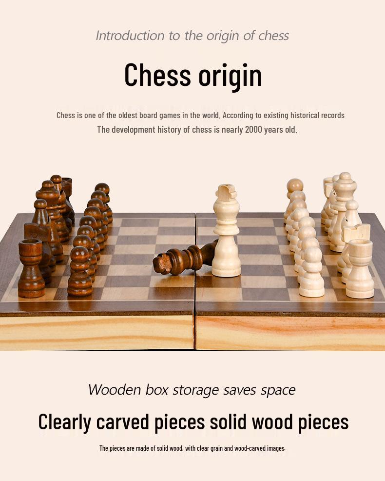 Qi Shou Schackset i massivt trä, hopfällbart och magnetiskt, med bräde i PU-läder