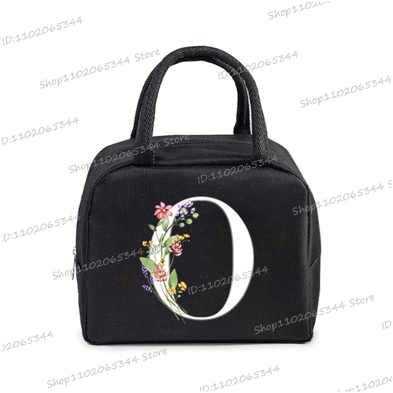 1Pc Portable Lunch Bag Wildflower Alphabet ABCD..Cooler Ice Pack Lunch Box Insulation Package Insulated Thermal Unisex Lunch Bag