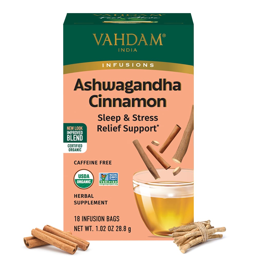 VAHDAM India, Infusions, Herbal Tea, Ashwagandha Cinnamon, Caffeine Free, 18 Infusion Bags, 28.8g (1.02oz)