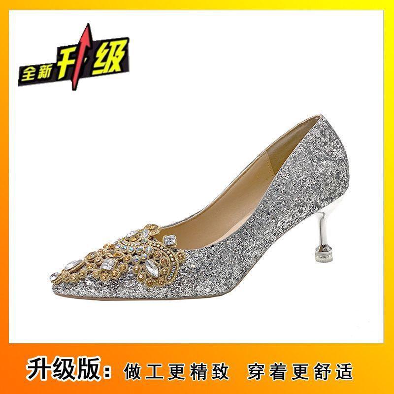 

Girl princess versatile high heels French crystal wedding shoes female lead wedding dress show two wear bride shoes 2025 new 34
