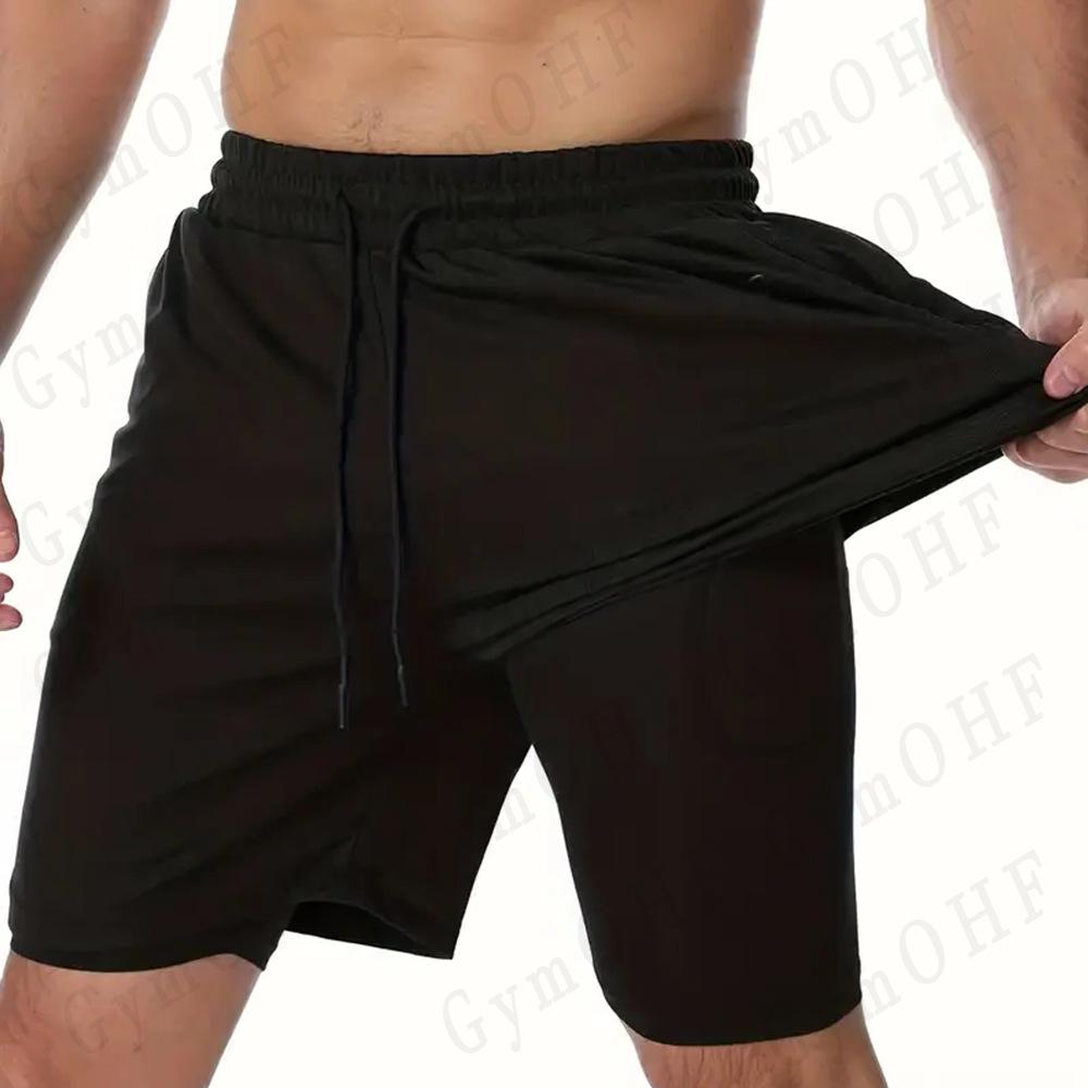 Men's Anime Double-Layer Quick-Dry Shorts & Tee Set for Outdoor Running & Fitness