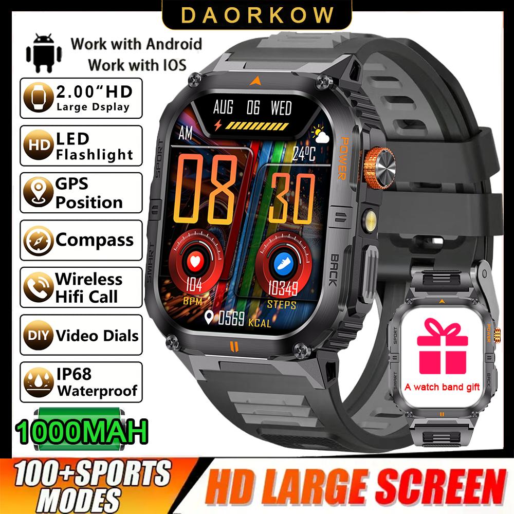 1000mAh Super Capacity Battery Adult Men Smart Watch 2.0-inch Large Screen Bluetooth Call IP68 Waterproof SmartWatch Sports