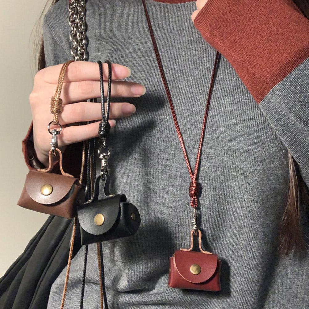 NEW Retro Cute Small Leather Bag Long Necklace for Women Fashion Sweater Chain Neck Hanging Jewelry Versatile Accessory Gift