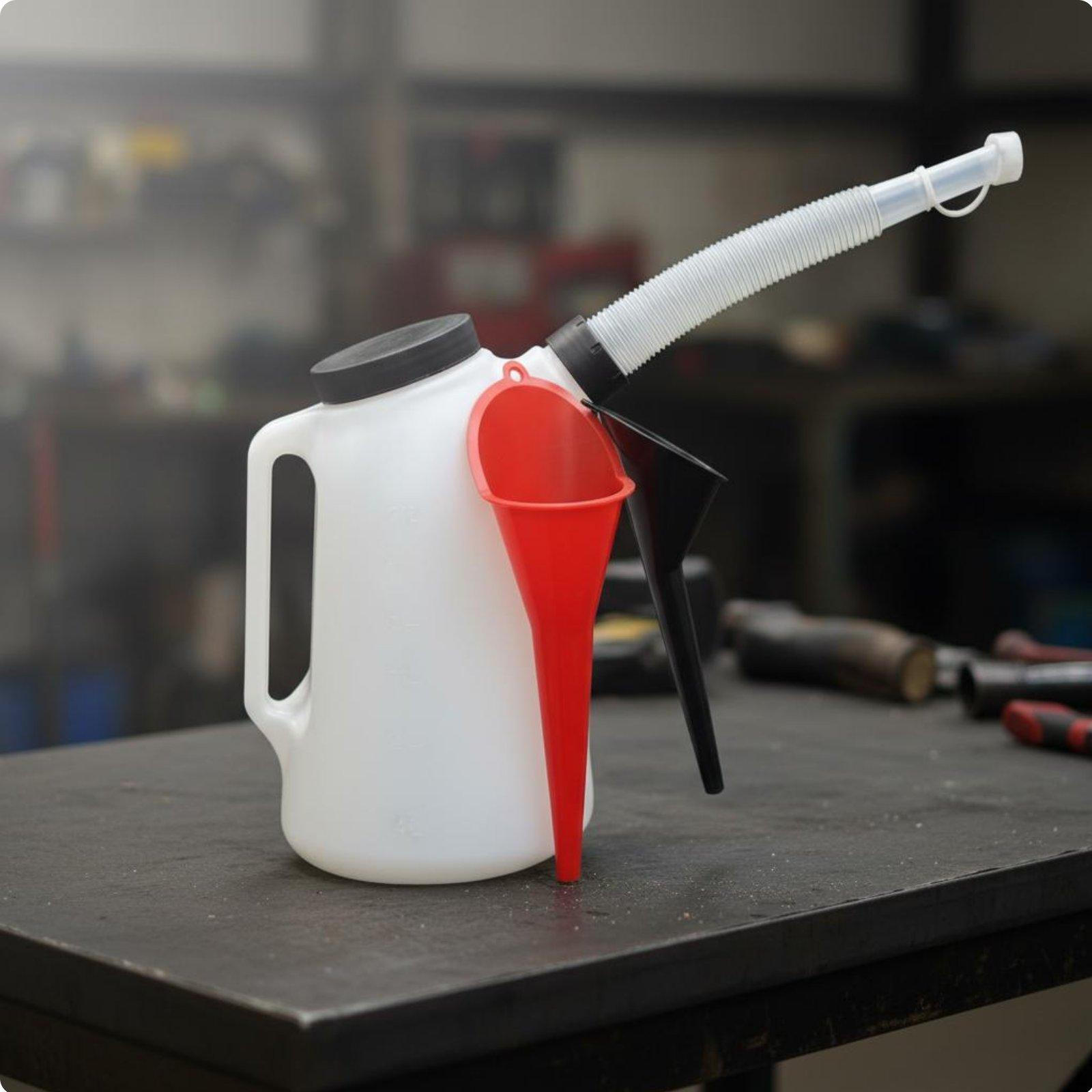 4L Oil Measuring Pitcher Includes Funnel Graduated Can with Flexible Spout HDPE Material Fluid