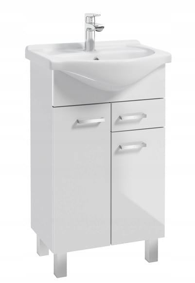 Bathroom cabinet with a washbasin on legs 85x50, standing white Mea with an elongated chrome tap