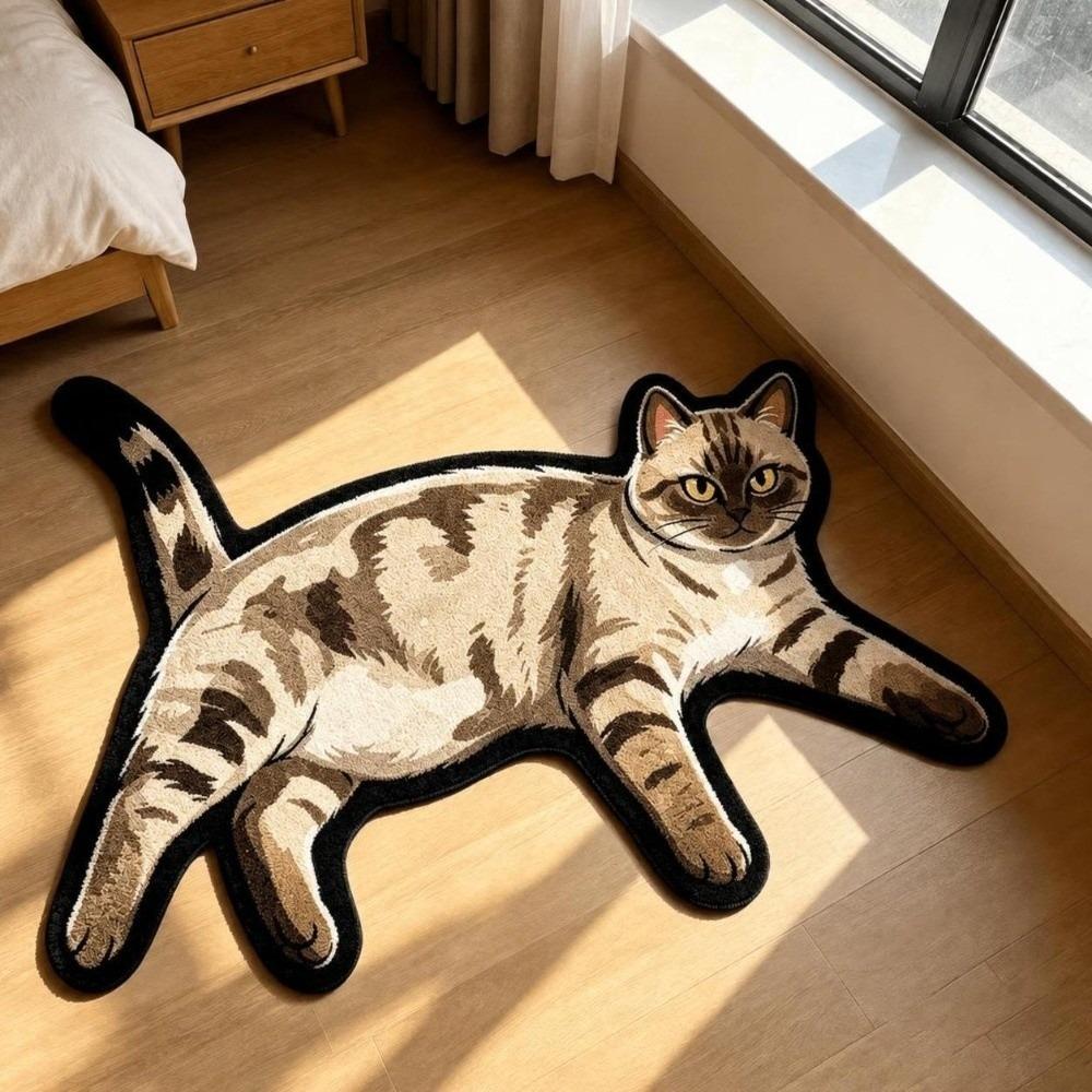 Non Slip Cat Floor Mat Absorbent Bedside Carpet Room Accessory Cat Shaped Rug  Bathroom