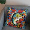 2D Colorful Fish With Geometric Pattern Pillow Cover Pattern Cushion Cover Suitable For Sofa Bedroom Car Pillow Cover
