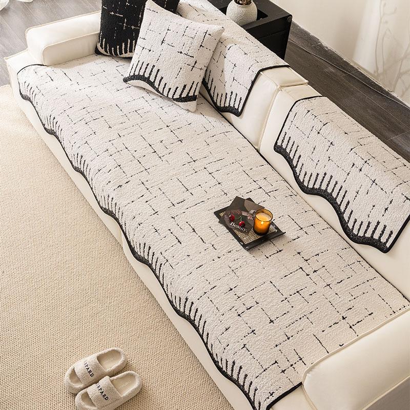 Premium Leather Sofa Cushion Autumn And Winter  New Plush One-Piece Straight Non-Slip Seat Cushion Sofa Cover