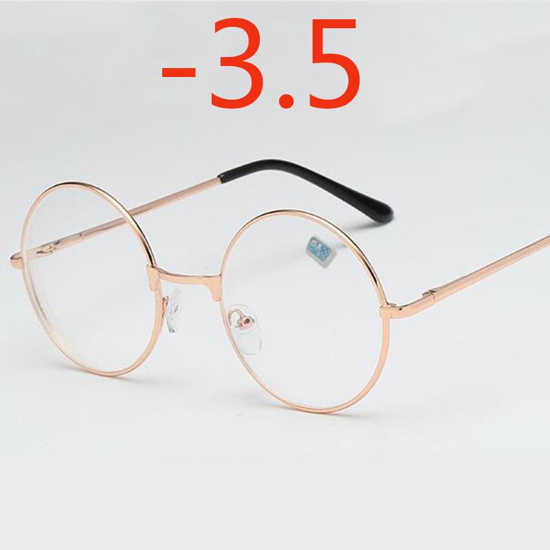 Round Glasses Woman Men Glasses Retro Myopia Optical Metal Frames Clear Lens Black Silver Gold Eyeglasses -1.0 -1.5 -2.0 To -4.0