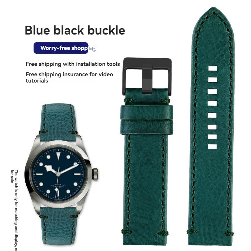 For TUDOR Black Bay Qicheng Bronze Little Red Flower Zenith Vintage Genuine Leather Watch Strap Men 22mm 23mm Cowhide Wristband