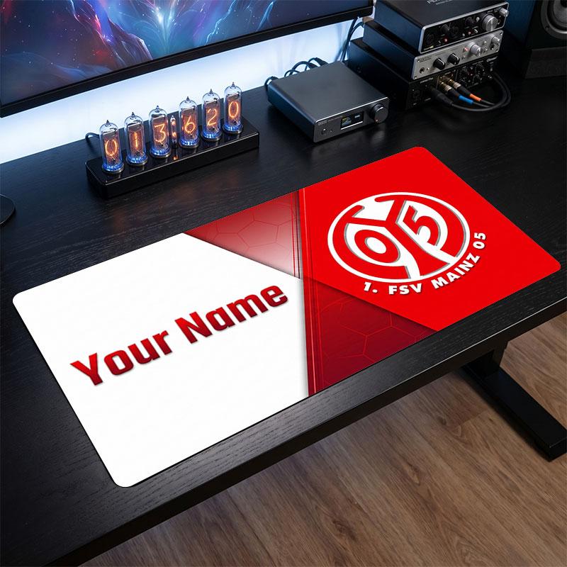 Mainz 05 Custom Large Mouse Pad, Personalized Name Text Print, Football Logo Non‑Slip Desk Mat Gaming Gift