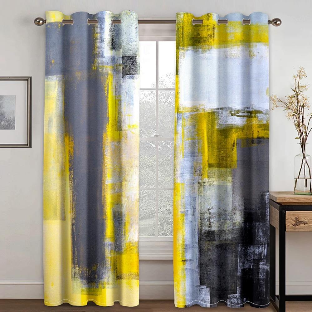 Blue Gray Graffiti Art Texture Abstract Design Art Free Shipping 2 Pieces Thin Shading Window Curtains for Living Room Bedroom