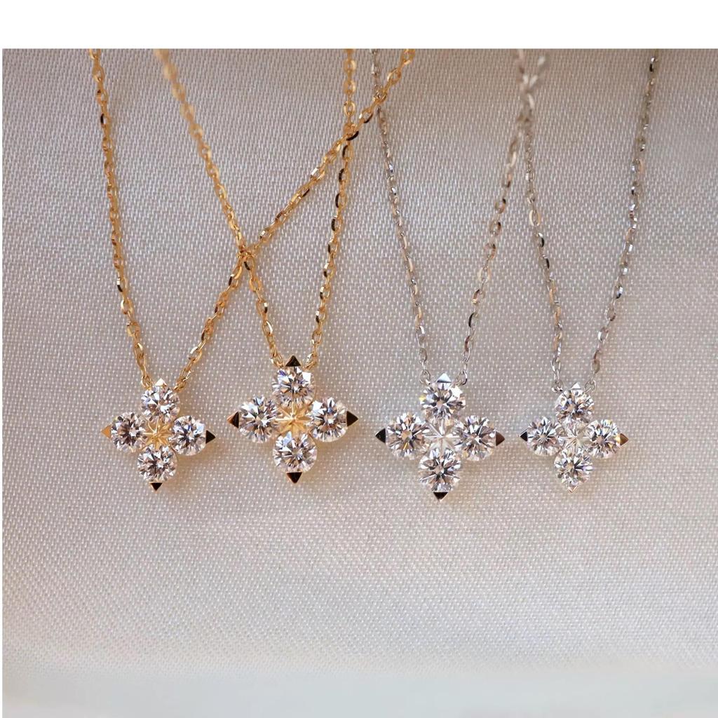 Sterling Silver Four-Leaf Clover Necklace - Luxury Super Flash Design with Four-Petal Flower Pendant