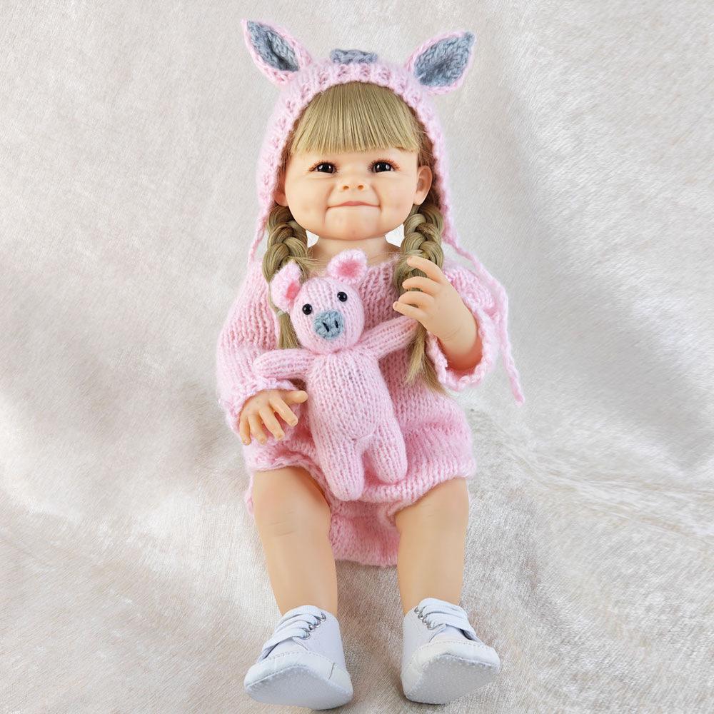 Adorable Pig Sweater Set for 55cm Realistic Doll - DIY Hairstyle & Dress-up Companion Gift