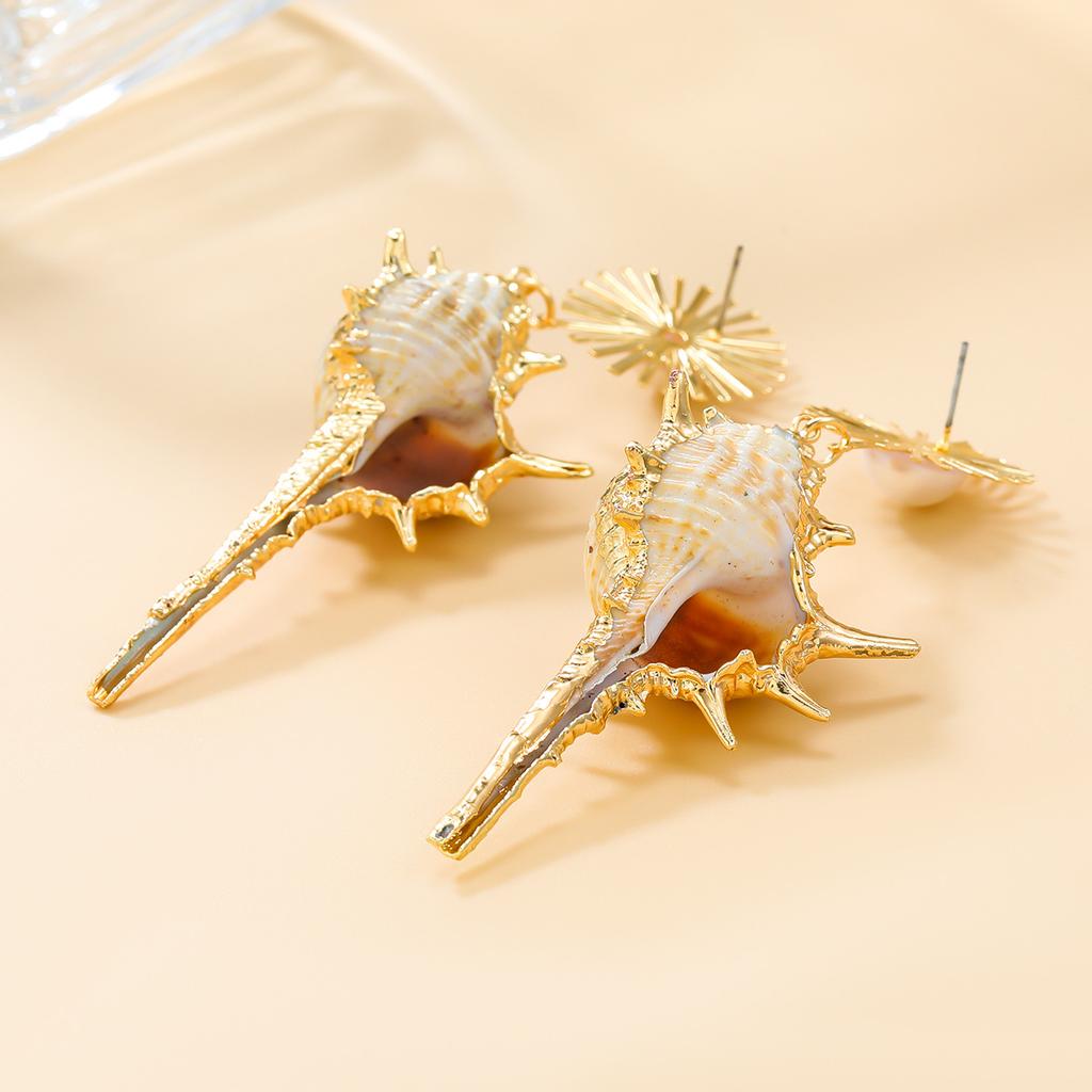 Autumn Conch Earrings Exaggerated Earrings Women'S Alloy Pearl Sunflower Bohemian Jewelry