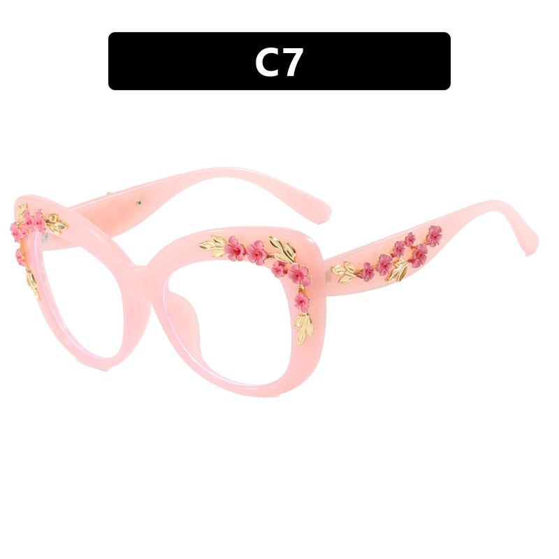Flower Sunglasses Women Cat Eye Glasses Frame Anti Blue Light Blocking Computer Eyeglasses Ladies Vintage Spectacles Frames