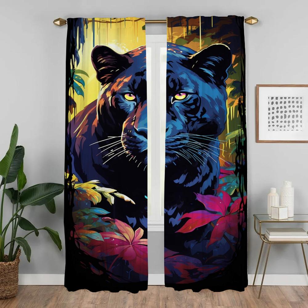 Tierische Küchenvorhänge für Wohnzimmer Vorhang Heim-Innenvorhänge 2 Stück Jalousien Raumteiler Halloween Dekoration Rollos