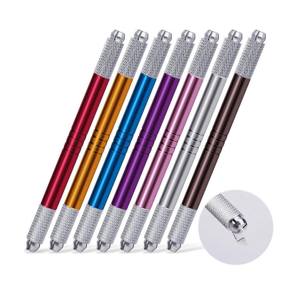 Dual-Head Korean Eyebrow Embroidery Pen No. 6 - Metal, Portable, Manual Use синий