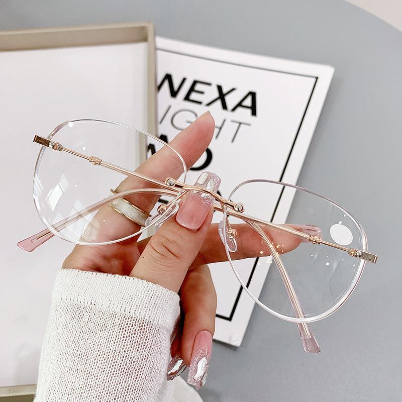 Fashion Rimless Oval Prescription Myopia Glasses Men's Women's Oversized Anti-Blue Light Finished Glasses