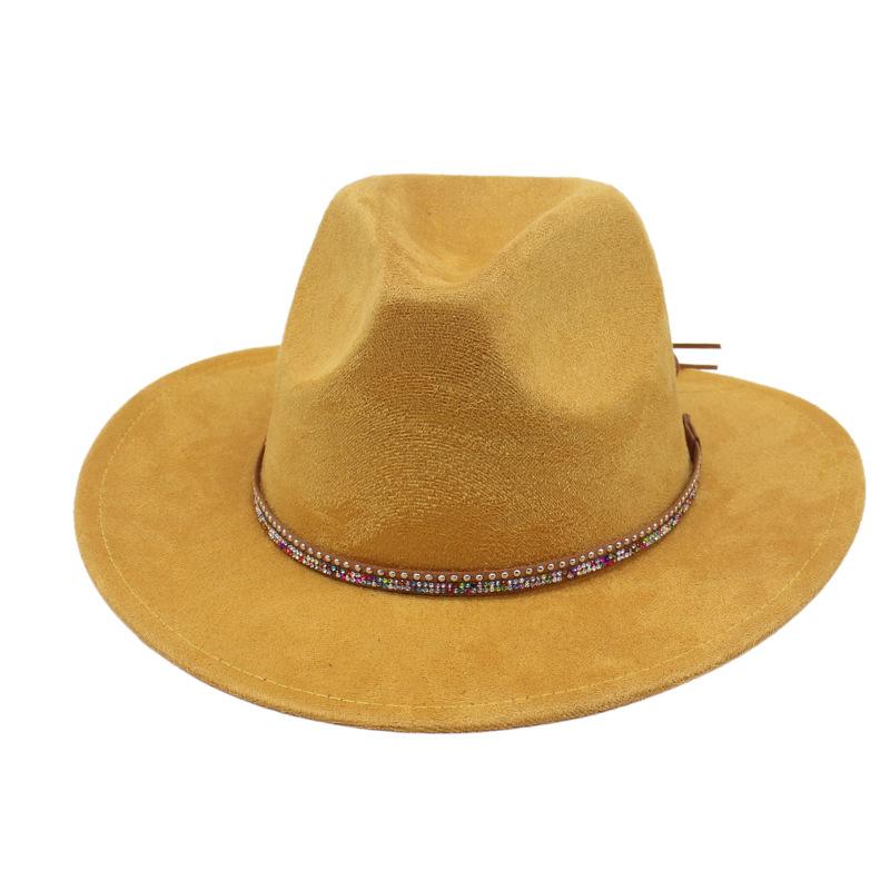 Diamond Flat-Brimmed Shade Men'S And Women'S Suede Hats Western Cowboy Hats Jazz Top Hats