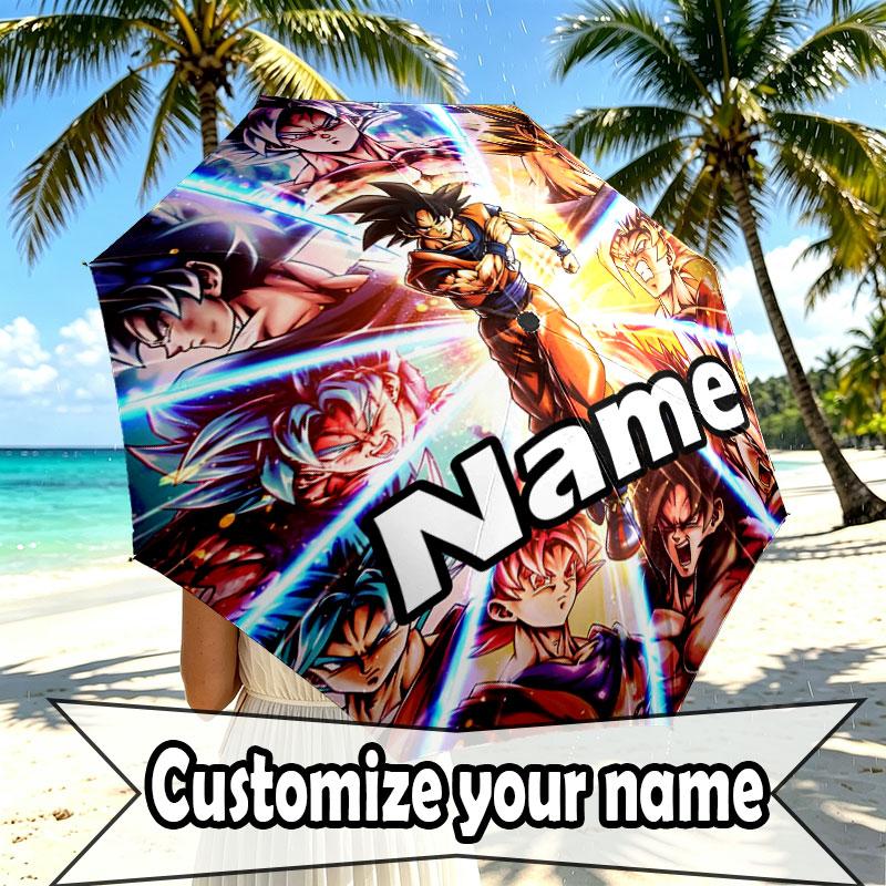 Parapluie Personnalisé Nom Personnalisé Imprimé DRAGON BALL, Ouverture/Fermeture Automatique, Structure Robuste à 8 Baleines, Utilisation Quotidienne, Camping, Randonnée, Cadeau d'Anniversaire
