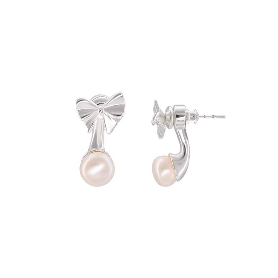 Elegant Pearl Bow Stud Earrings - Chic and Trendy Design for Women