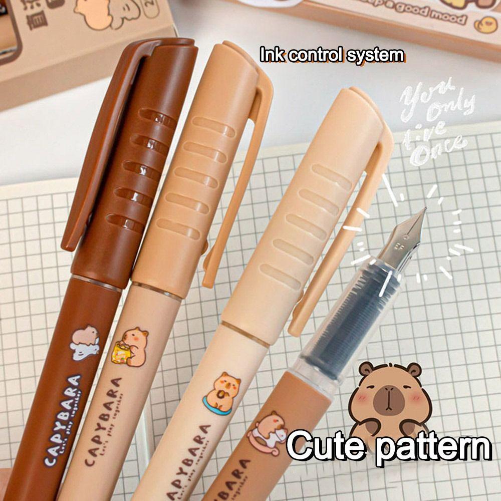 4Pcs Quick-drying Capibara Fountain Pen Replacable Ink Fountain Pens Writing Stationery Studengt