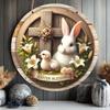 1 Piece of Farmhouse Wooden Easter Logo, 7.87 Inches X 7.87 Inches Round Sign, with Rabbits and Chickens, Festive Wall and Door