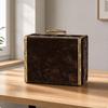 Wooden Box with Hinged Lid Leather-Look Hand-Carry Container Handle Compact