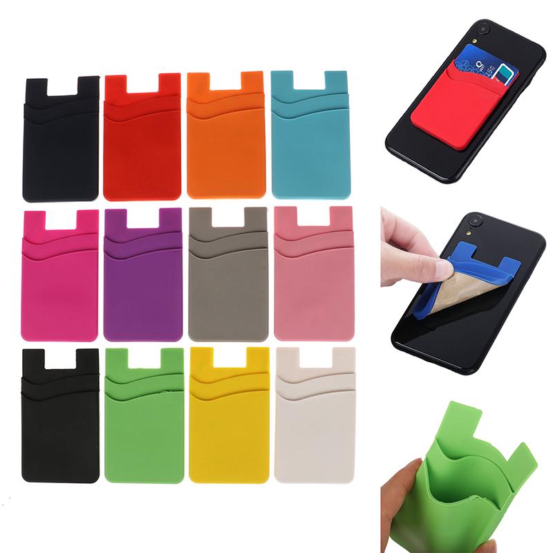 Double-Layer Silicone Mobile Phone Back Pocket Card Holder Case Pouch Adhesive Sticker Phone Back Cover Id Card Wallet Pocket