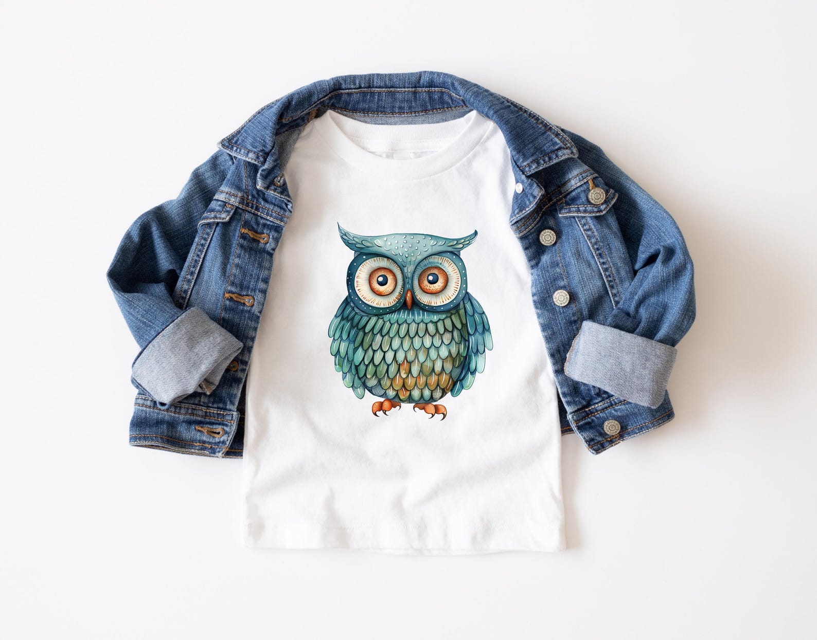 Organic Cotton Kids T-Shirt with Hand-Drawn Owl – Eco-Friendly Animal Shirt for Nature Lovers 120