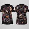 Halloween Gothic Girl Pumpkin T Shirt Skull Rose Moon Witch Digital Print Short Sleeve Dark Fantasy Graphic Tee Unisex Top