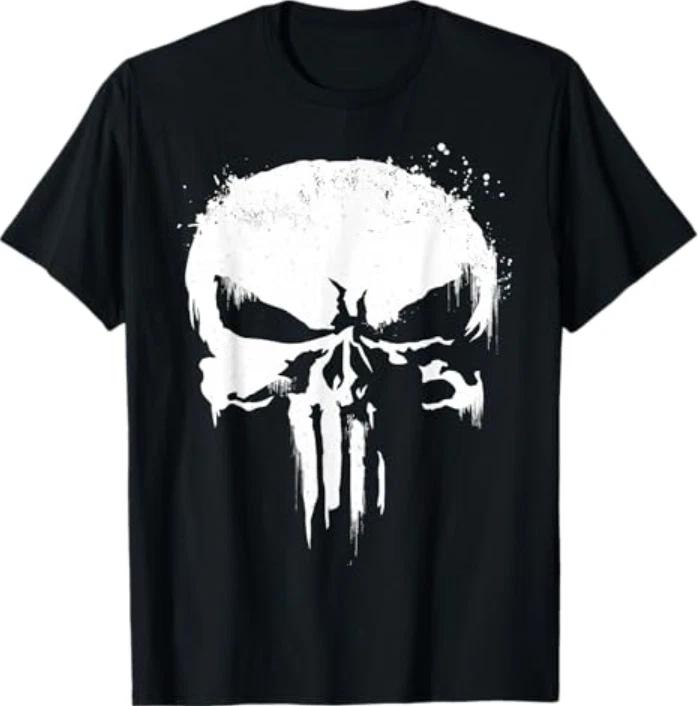 Marvel Punisher White Paint Splatter Skull Graphic T-Shirt S