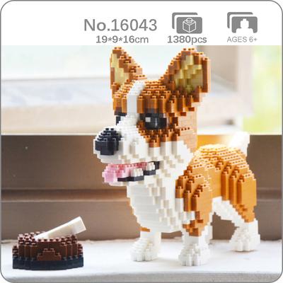 16043 Hayvan Dünya Galce Corgi Köpek Pet Doll Kemik yiyecek kasesi 3D Mini Elmas Blokları Tuğla Yapı Oyuncak Çocuklar için hiçbir Kutu