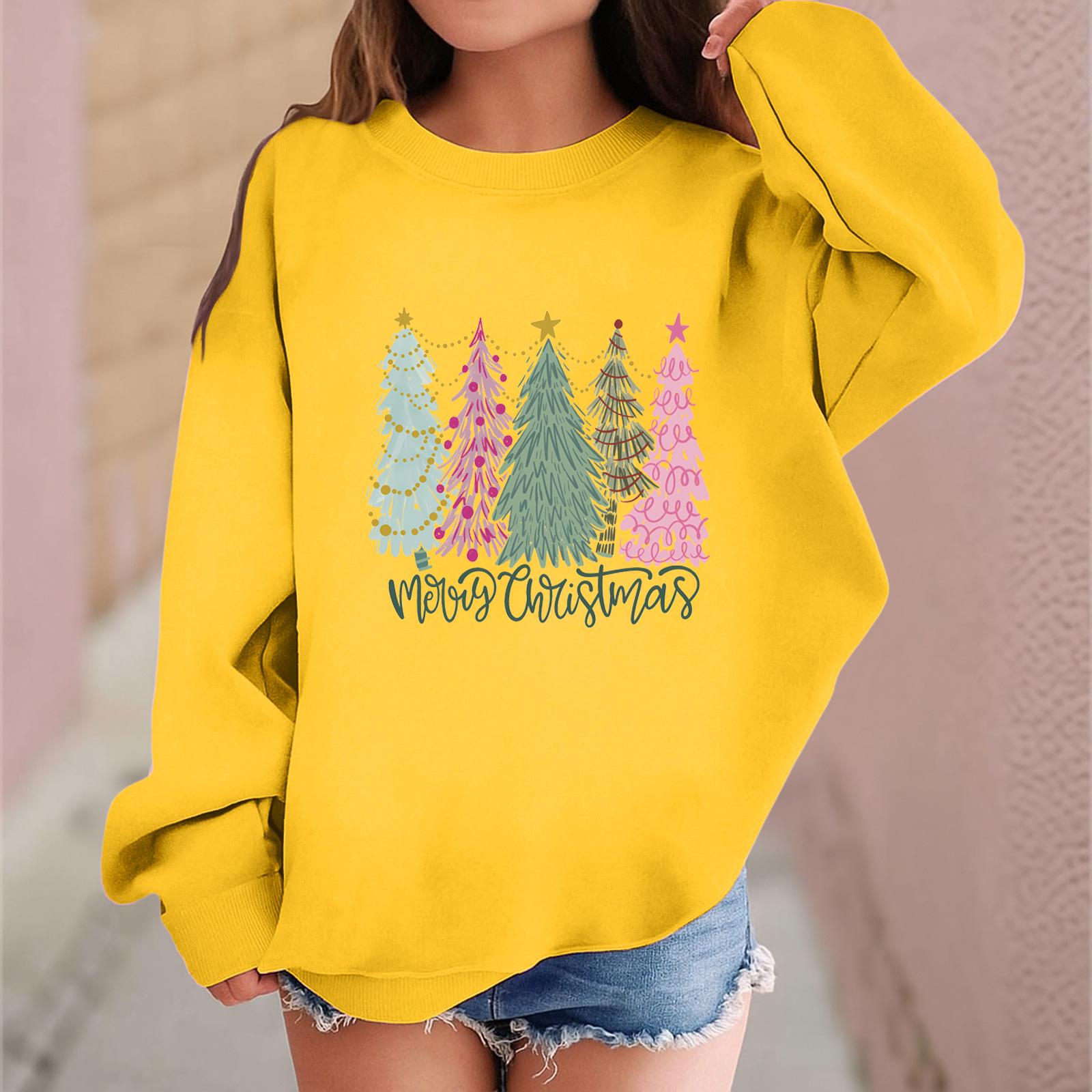 

Детский модный повседневный пуловер с длинными рукавами и свободного кроя с рождественским принтом 160 жёлтый