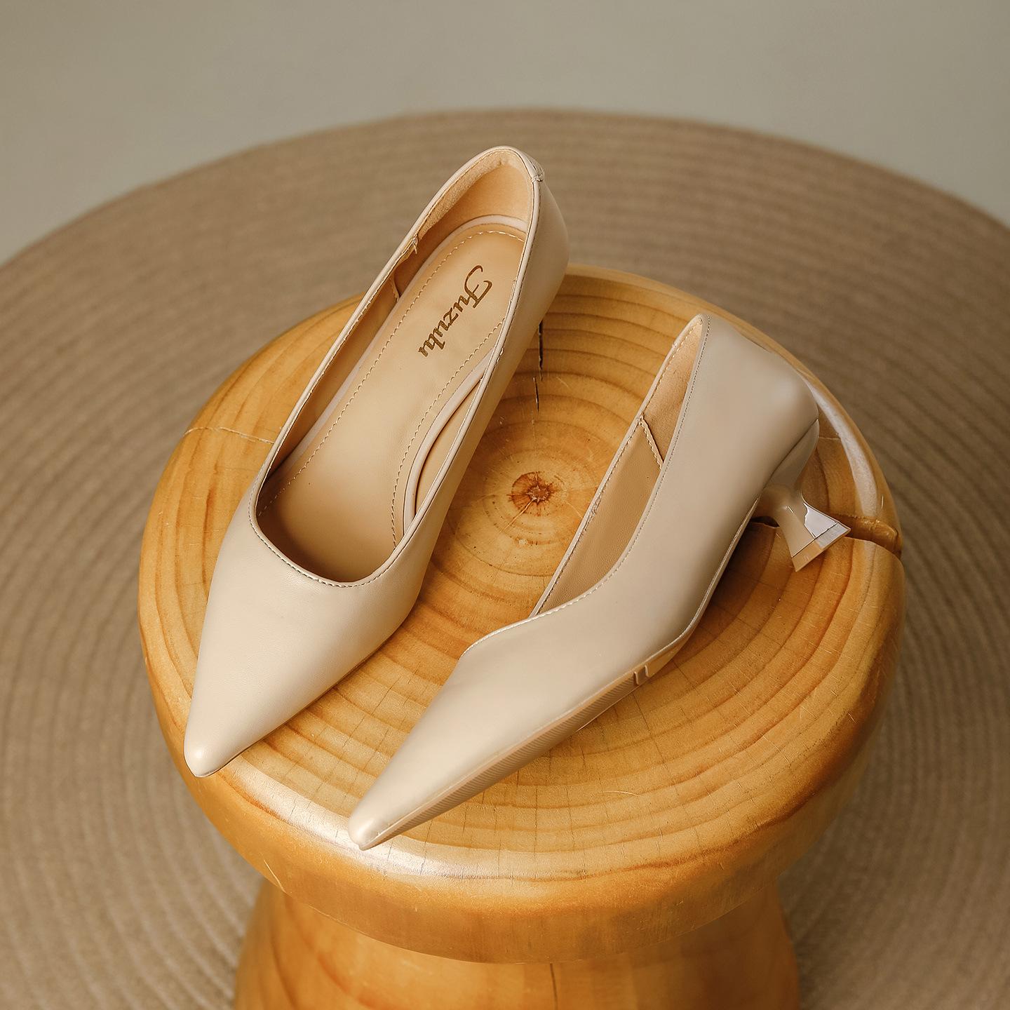 

Французский острый носок светлый рот высокий каблук женские однотонные 2025 новый темперамент мягкая кожа универсальные для работы туфли-лодочки и одинарные туфли 40 абрикосовый