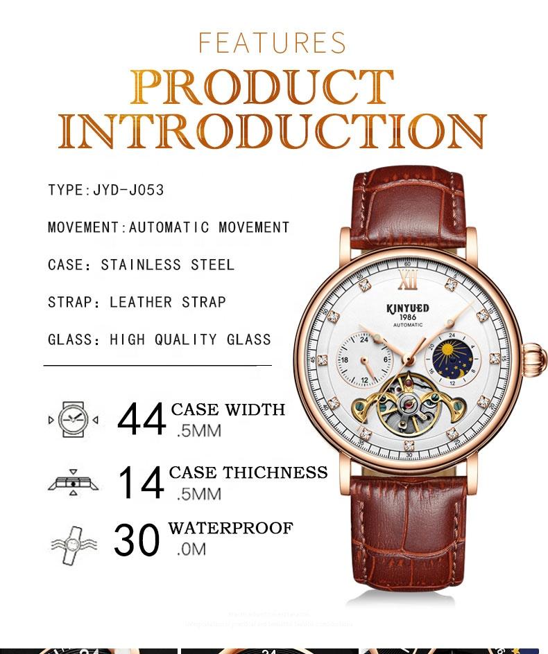 KINYUED J053 Stainless Steel Leather Watch Waterproof Night Phase Simple Fashion Men Wristwatch Custom Customized LOGO