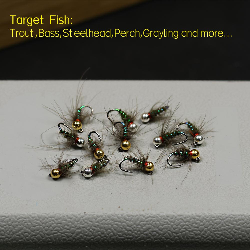 Nimfa Hustler z główką wolframową dla szybkiego tonięcia, pióro CDC, żebrowanie UV, na pstrąga, okonia, wędkarstwo muchowe, rozmiar haczyka 16