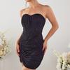 Mesh sprinkling silver square dress, European and American sexy backless hip-wrapped pleated tube top, fishbone short skirt