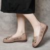Johnature Ethnic Style Hollow Breathable Flat Sandals Genuine Leather Round Toe Soft Sole Women's Slip-on Shoes