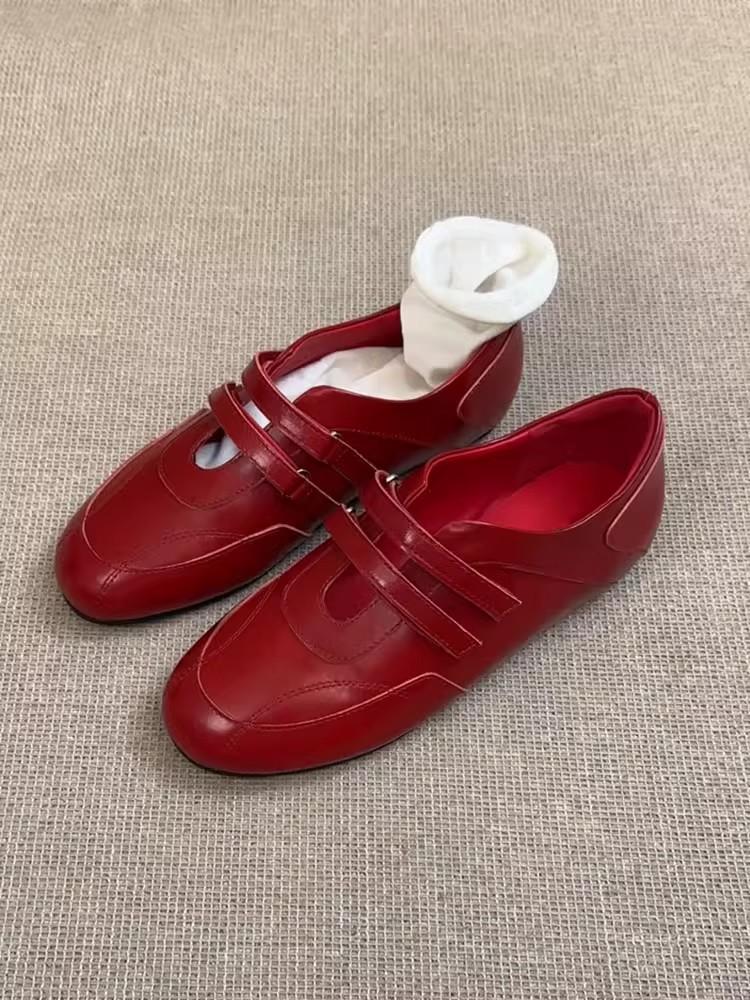 Cowhide version~ Red leather shallow mouth Mary Jane shoes women's 2025 new versatile round head casual sports shoes single shoes
