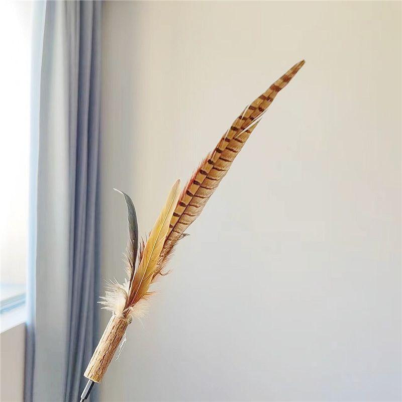 

Pet Supplies Cat Toy Super Long Brush Holder Chicken Feather/Ostrich Feather Cat Teaser Interactive Bell Cat Teaser Toy Cat Toy Chicken feather replacement head Brown