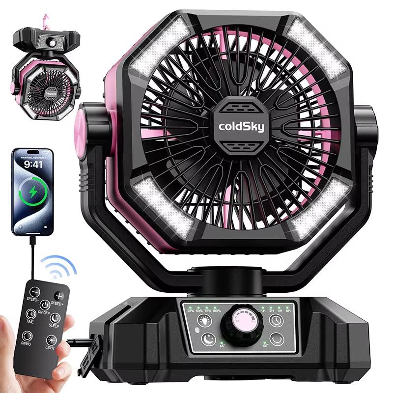 Ventilatore da Campeggio coldSky con Lanterna LED a 4 Luci 8 Velocità Ventilatore da Scrivania Batteria da 20000mAh Ventilatore Portatile da Esterno per Campeggio e Pesca all'Aperto