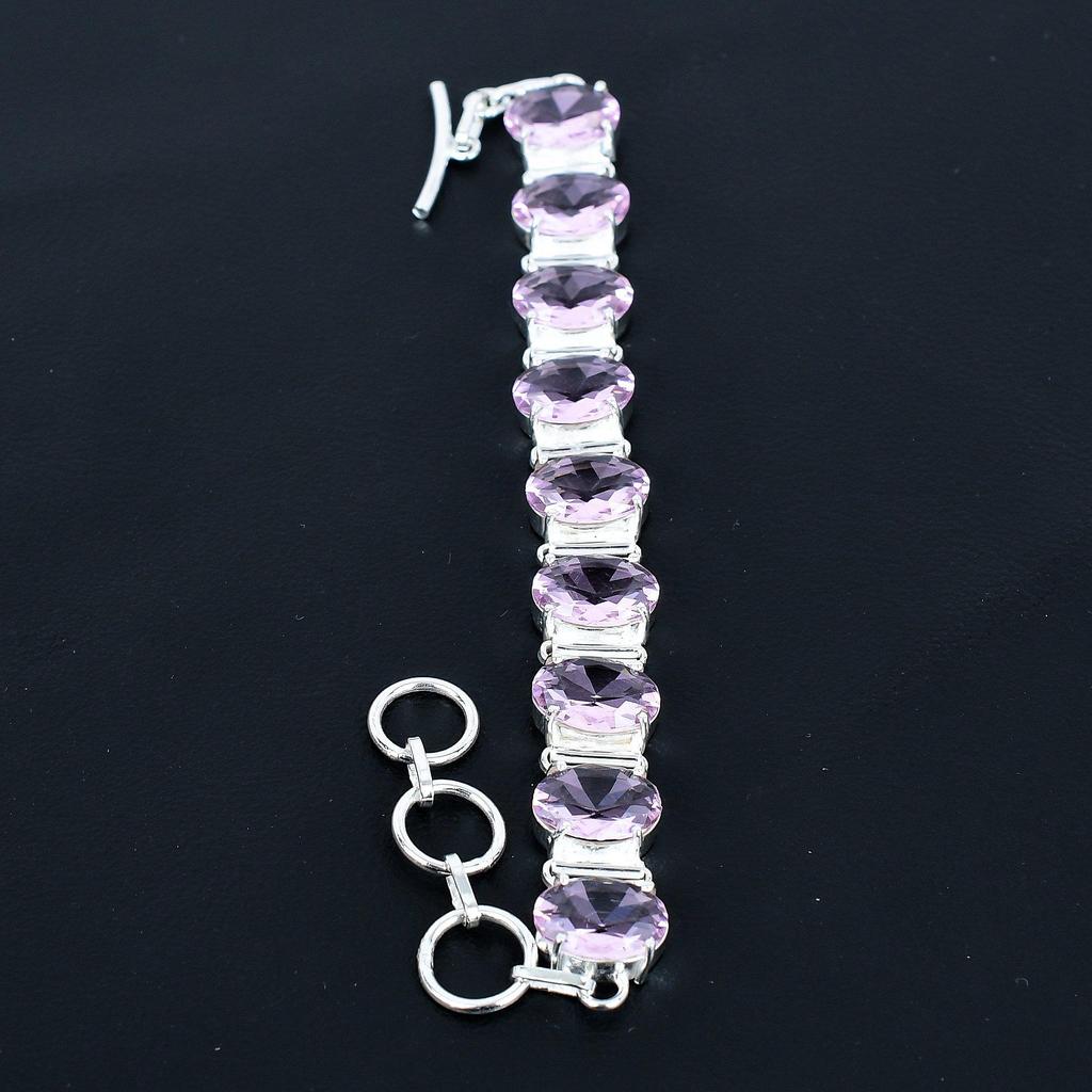 Pink Kunzite Bracelet 925 Sterling Silver Bracelet Adjustable Chain Bracelet Handmade Boho Bracelet Pink Kunzite Gemstone Jewelry Wife Gifts