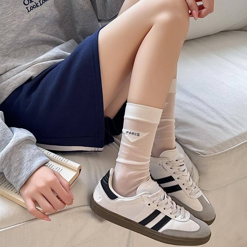 1 paire de chaussettes fines ajourées pour femmes, longues et amples, JK Lolita, douces filles japonaises, couleur unie, en coton respirant, pour printemps et été