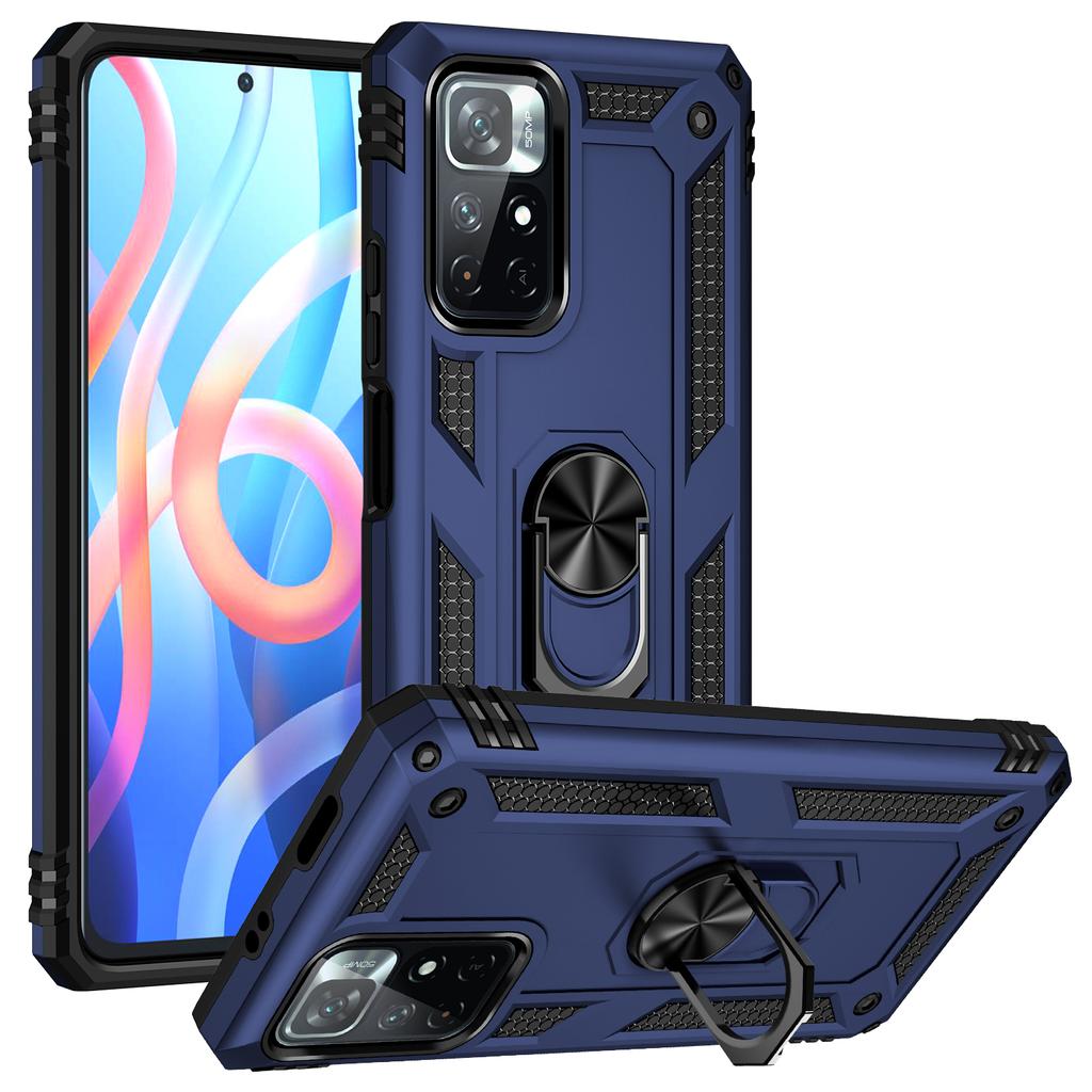 Cover Per Xiaomi Poco M4 Pro 4G Con Protezione Fotocamera Scorrevole E Supporto Magnetico: Custodia Antiurto Nera