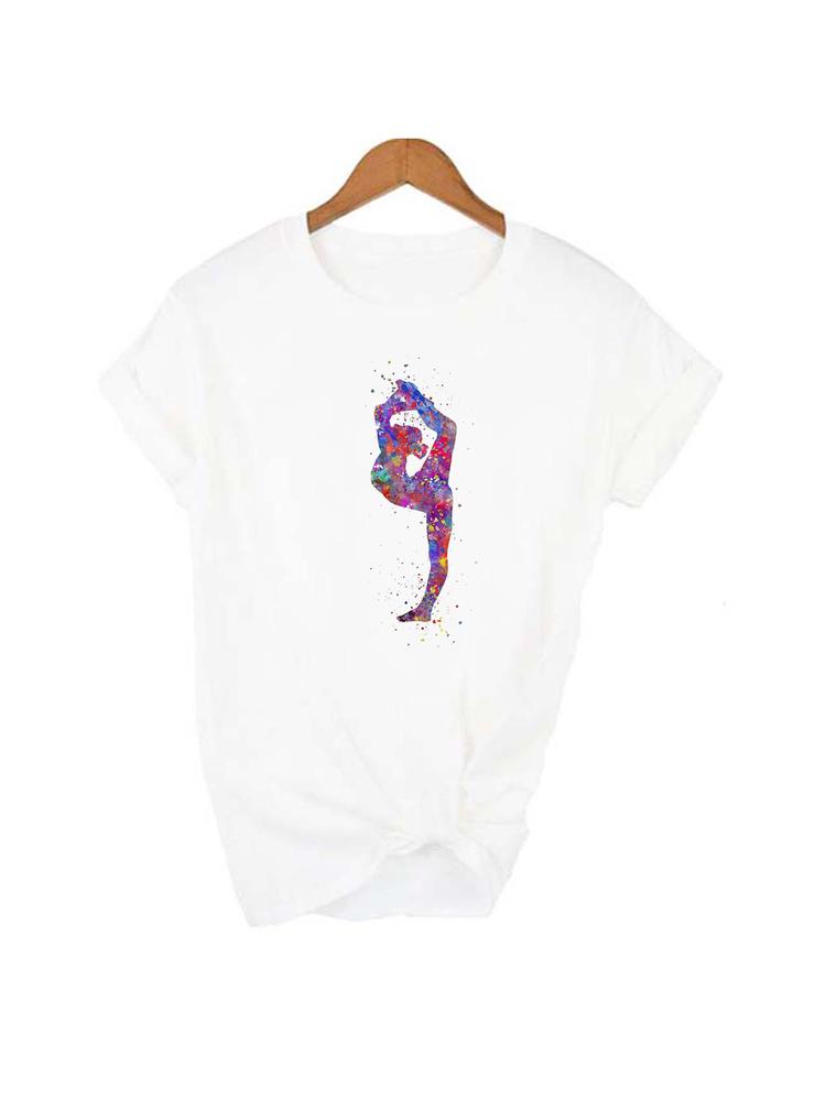 

Gymnast Dancer T-Shirt Women Watercolor Rainbow Gymnastics Art Tshirt Women Summer White Tee Shirt Tops Streetwear Hipster Cloth XXXL білий