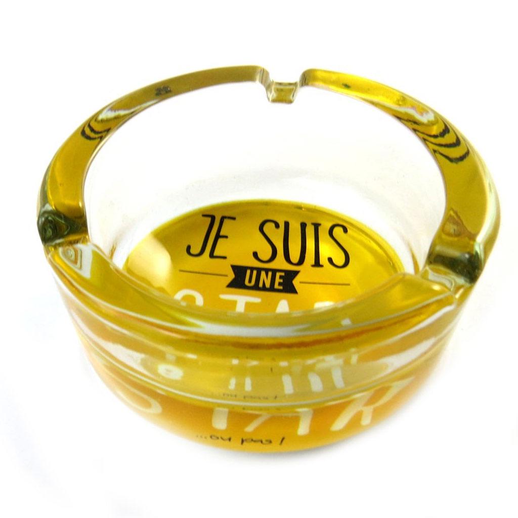 Les Trésors De Lily [N5148] - Yellow 'Quotes' Glass Ashtray ('I'm a Star... or Not!')